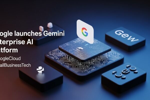 An illustrative image showing Google's Gemini Enterprise interface, featuring various AI agents working across different business applications like data analytics, customer service, and document management, symbolizing unified AI in the workplace.