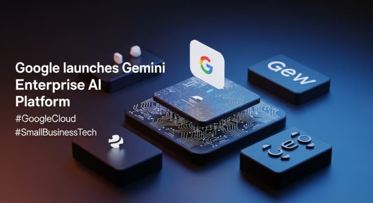 An illustrative image showing Google's Gemini Enterprise interface, featuring various AI agents working across different business applications like data analytics, customer service, and document management, symbolizing unified AI in the workplace.