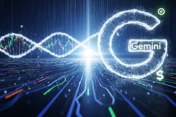 A stylized image representing Google's Gemini Enterprise AI platform, with interconnected digital elements and business professionals interacting with AI interfaces.