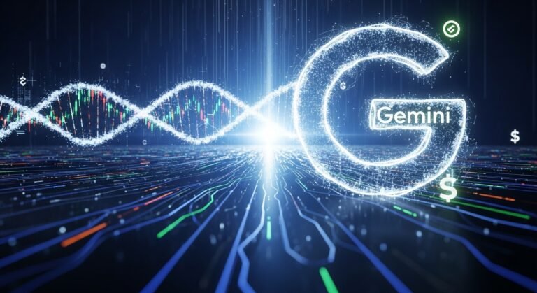 A stylized image representing Google's Gemini Enterprise AI platform, with interconnected digital elements and business professionals interacting with AI interfaces.