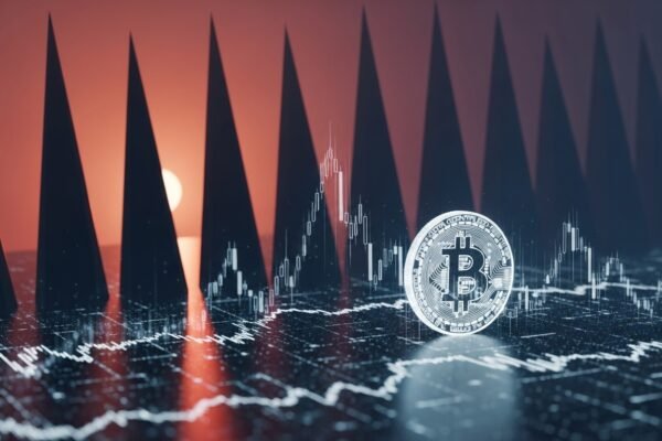 A financial chart showing a sharp decline in market value against a backdrop of Chinese and American flags, symbolizing the impact of new tariffs on global markets.