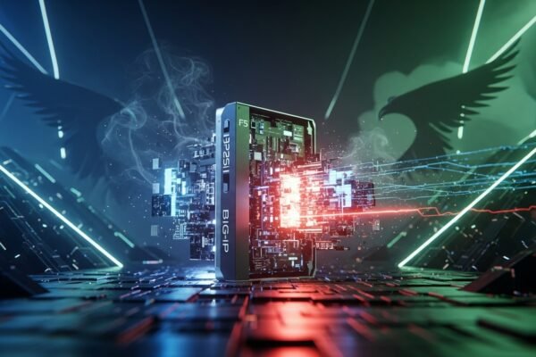 F5 Nation-State Hack Exposes BIG-IP Source Code and Vulnerabilities An abstract digital representation of data security, illustrating a network under threat, symbolizing the F5 nation-state cyber attack.