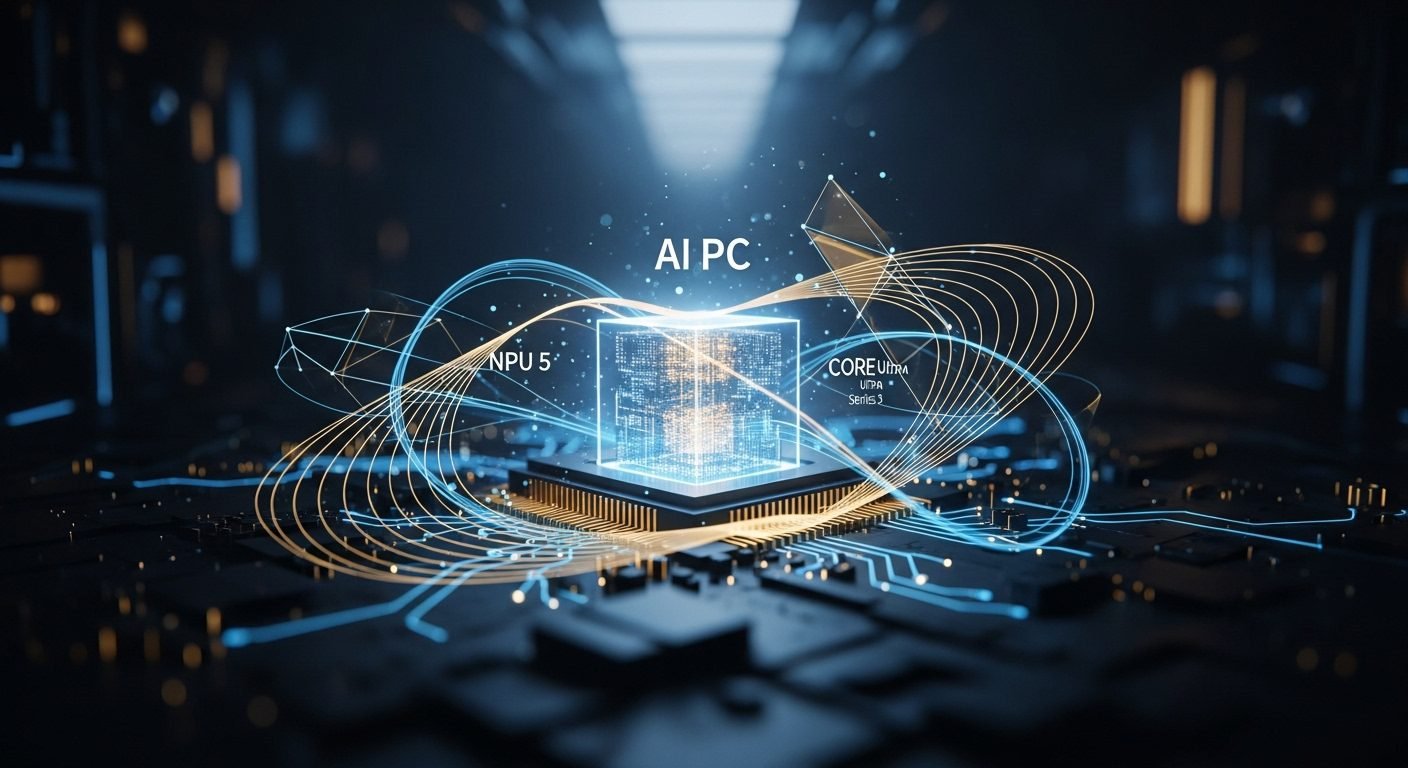 An intricate close-up of Intel's Panther Lake processor die, showcasing its multi-chiplet architecture and advanced 18A process technology.